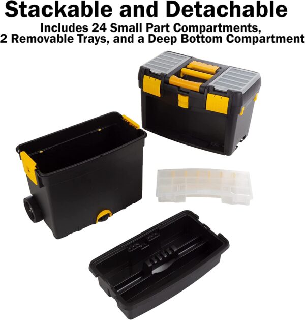 Rolling Tool Box with Wheels, Foldable Comfort Handle, and Removable Top – Toolbox Organizers and Storage by Stalwart - Image 4