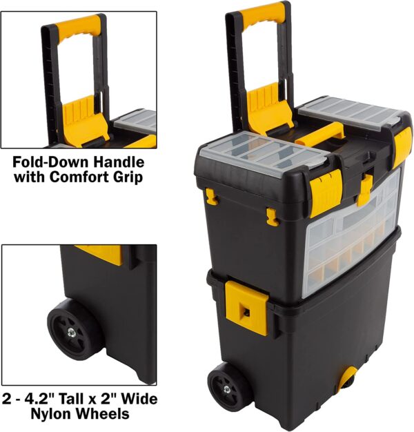Rolling Tool Box with Wheels, Foldable Comfort Handle, and Removable Top – Toolbox Organizers and Storage by Stalwart - Image 5