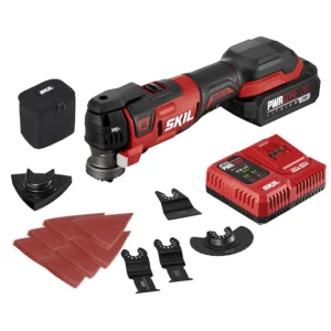 OS5937-10 PWR Core 20 Brushless 20V Oscillating Multi-Tool Kit with 35pcs Sanding Paper, 3 Blades, Sanding Pad, Rigid Scraper, Accessory Case, Includes 2.0Ah Lithium Battery   PWRJump Charger