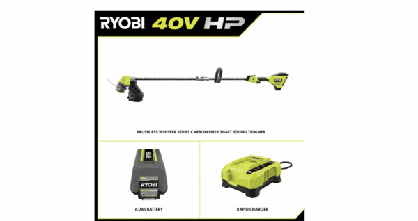 RY402110VNM 40V HP Brushless Whisper Series 17 in. Cordless Battery Carbon Fiber Shaft String Trimmer w/ 6.0 Ah Battery   Charger - Image 2
