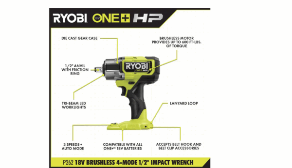 P262K1 ONE+ HP 18V Brushless Cordless Impact Wrench Kit - Image 4