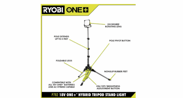 P782 ONE+ 18V Cordless Hybrid LED Tripod Stand Light (Tool Only) - Image 2