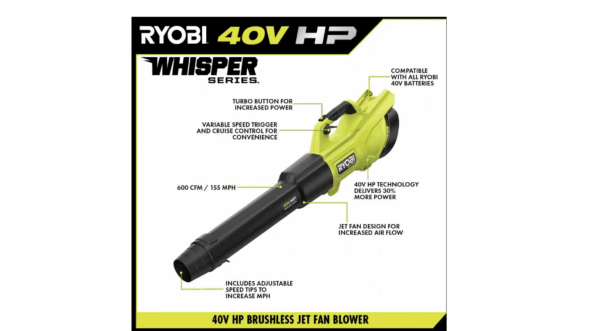 RY40960VNM 40V HP Cordless Leaf Blower   String Trimmer with Battery   Charger - Image 3