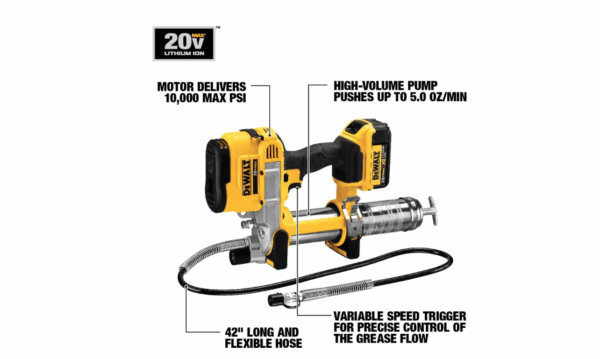 DCGG571M1 20-Volt MAX Cordless 10,000 PSI Variable Speed Grease Gun, (1) 20-Volt 4.0Ah Battery   Charger - Image 2
