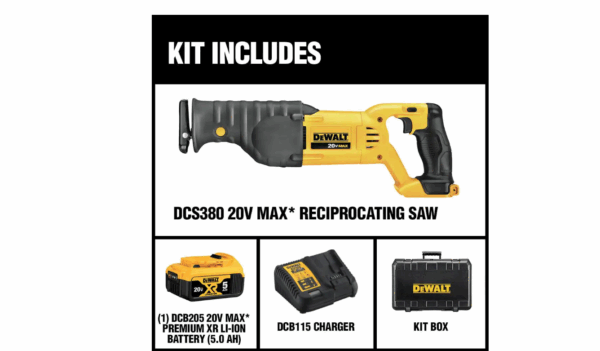 Reciprocating Saw DCS380P1 20-Volt MAX Cordless with (1) Battery 5.0Ah   Charger - Image 2