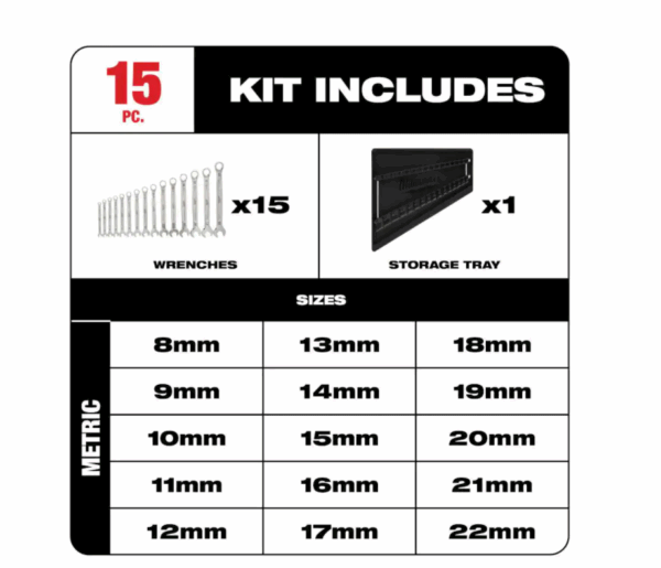 48-22-9415 Combination SAE and 48-22-9515 Metric Wrench Mechanics Tool Set (30-Piece) - Image 9