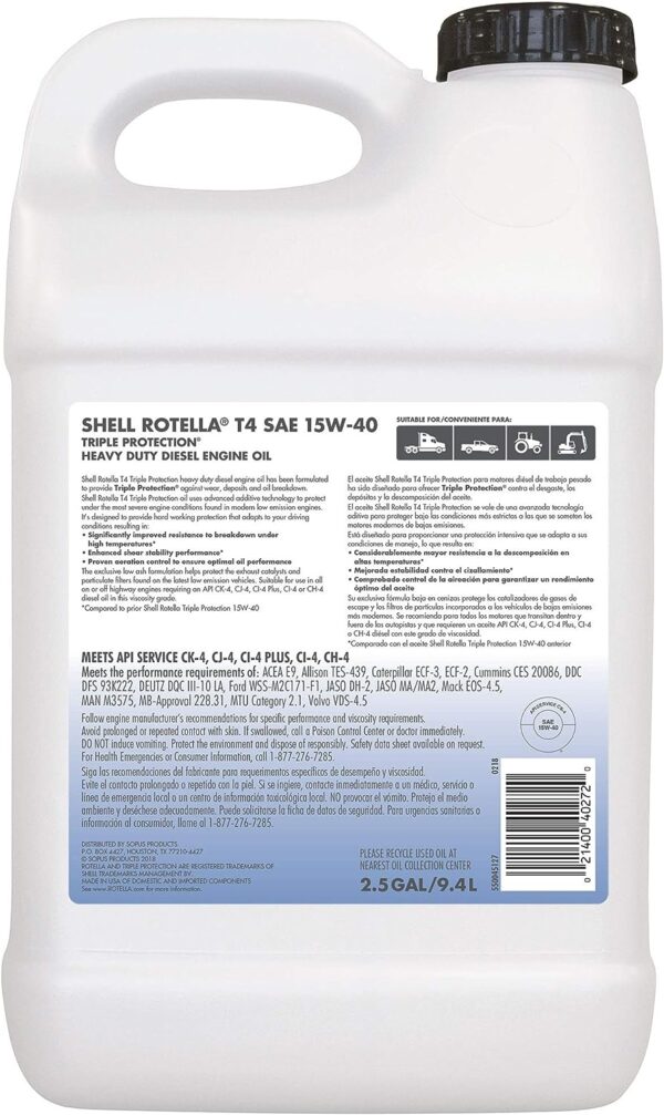 T4 Triple Protection Conventional 15W-40 Diesel Engine Oil (2.5-Gallon, Single) - Image 2