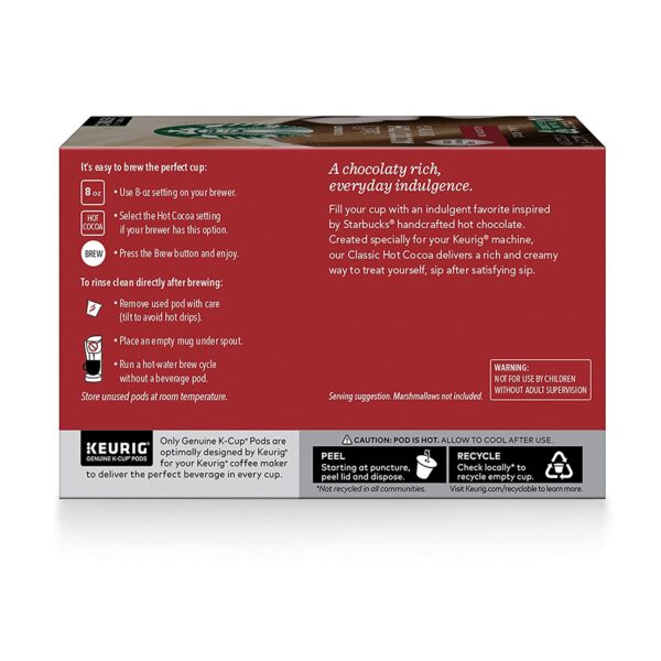Starbucks Hot Cocoa K-Cup Coffee Pods, Hot Cocoa for Keurig Brewers, 6 boxes (60 pods total) - Image 7