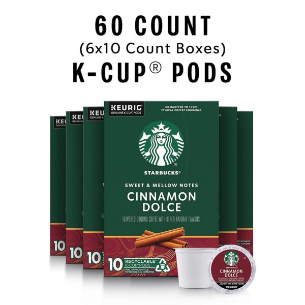 Starbucks K-Cup Coffee Pods, Cinnamon Dolce Flavored Coffee for Keurig Brewers, Naturally Flavored, 100% Arabica, 6 boxes (60 pods total) - Image 2