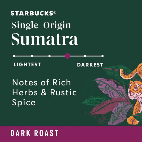 Starbucks K-Cup Coffee Pods, Dark Roast Coffee, Sumatra for Keurig Brewers 100% Arabica, 4 boxes (96 pods total) - Image 3