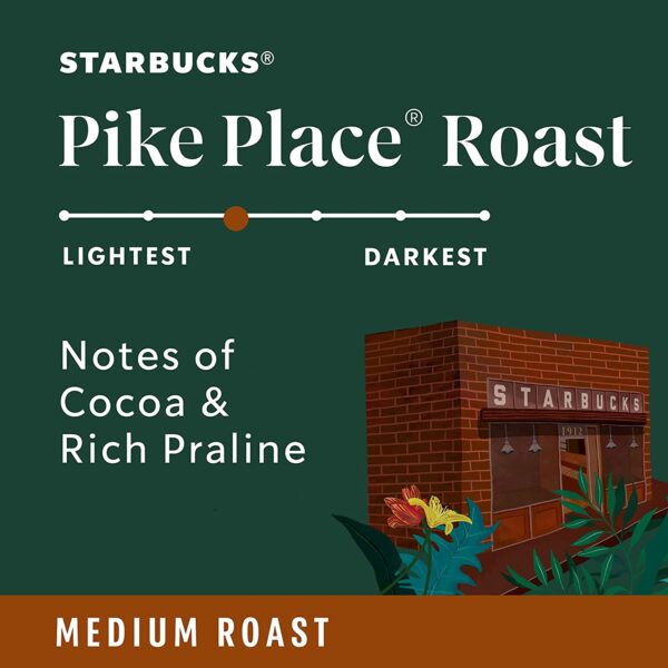 Starbucks K-Cup Coffee Pods, Medium Roast Coffee, Pike Place Roast for Keurig Brewers, 100% Arabica, 6 boxes (60 pods total) - Image 3