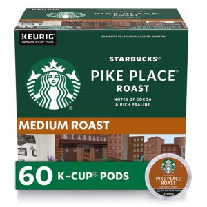 Starbucks K-Cup Coffee Pods, Medium Roast Coffee, Pike Place Roast for Keurig Brewers, 100% Arabica, 6 boxes (60 pods total)