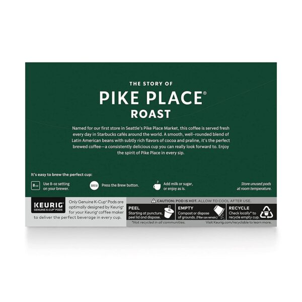 Starbucks K-Cup Coffee Pods, Medium Roast Coffee, Pike Place Roast for Keurig Brewers, 100% Arabica, 6 boxes (60 pods total) - Image 7