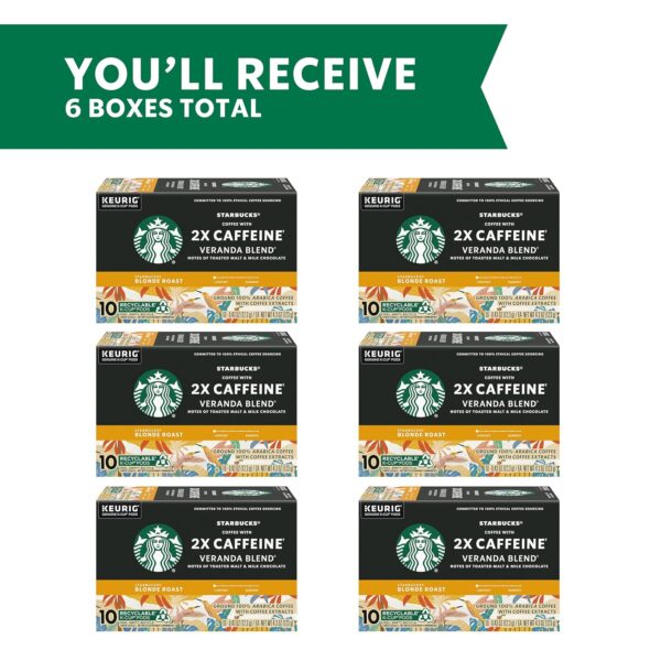 Starbucks K-Cup Coffee Pods, Starbucks Blonde Roast Coffee With 2X Caffeine Veranda Blend For Keurig Coffee Makers, 100% Arabica, 6 Boxes (60 Pods Total) - Image 2
