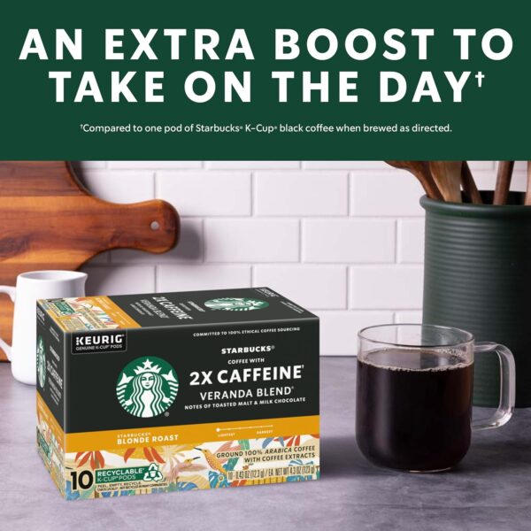 Starbucks K-Cup Coffee Pods, Starbucks Blonde Roast Coffee With 2X Caffeine Veranda Blend For Keurig Coffee Makers, 100% Arabica, 6 Boxes (60 Pods Total) - Image 6
