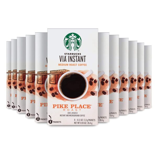 Starbucks VIA Instant Coffee Medium Roast Packets Pike Place Roast 100% Arabica   8 Count (Pack of 12)