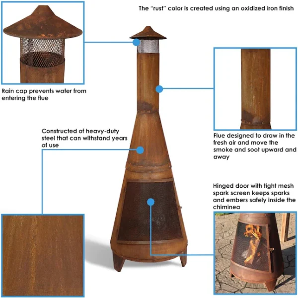 RCM-504 70-in H x 23.5-in D x 23.5-in W Orange Steel Chiminea - Image 5