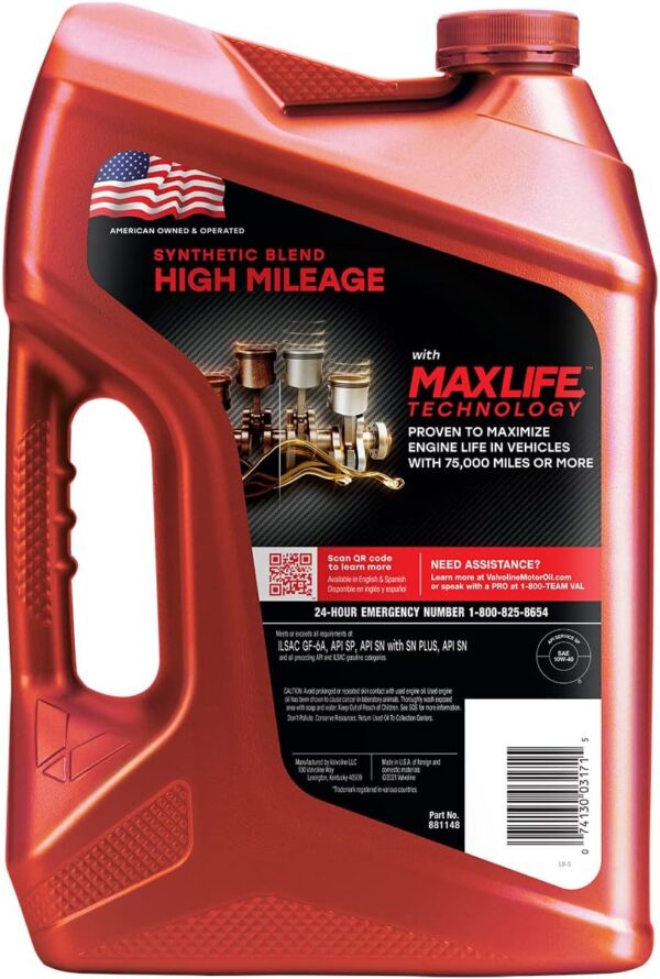 High Mileage with  Technology SAE 10W-40 Synthetic Blend Motor Oil 5 QT - Image 2