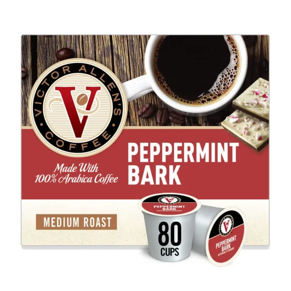 Victor Allen s Coffee Peppermint Bark Flavored Medium Roast 80 Count, Single Serve Coffee Pods for Keurig K-Cup Brewers