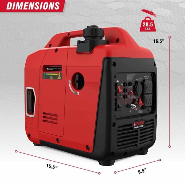 A-iPower GXS1500i 1500-Watt Recoil Start Gasoline Powered Ultra-Light Inverter Generator with 60cc OHV Engine and CO Sensor Shutdown - Image 3