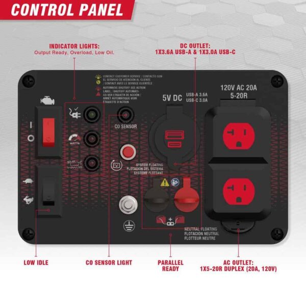 A-iPower GXS1500i 1500-Watt Recoil Start Gasoline Powered Ultra-Light Inverter Generator with 60cc OHV Engine and CO Sensor Shutdown - Image 6