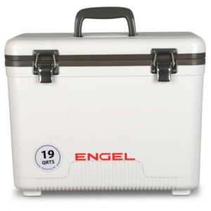 Engel 19 Quart Fishing Live Bait Dry Box Ice Cooler with Shoulder Strap, White