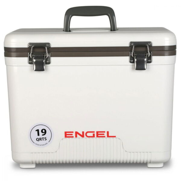 Engel 19 Quart Fishing Live Bait Dry Box Ice Cooler with Shoulder Strap, White