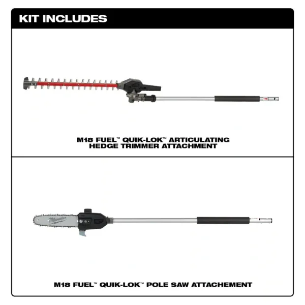 49-16-2720-49-16-2719 M18 FUEL QUIK-LOK 10 in. Pole Saw Attachment and M18 FUEL QUIK-LOK Hedge Trimmer Attachment (2-Tool) - Image 2
