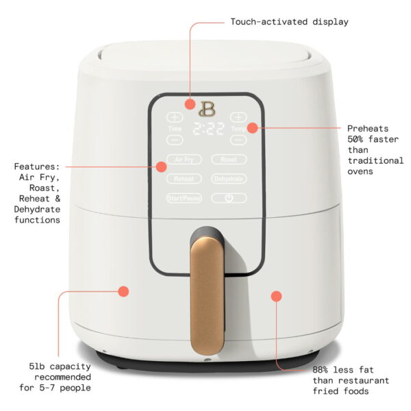 Beautiful 6 Quart Touchscreen Air Fryer, White Icing by Drew Barrymore - Image 4