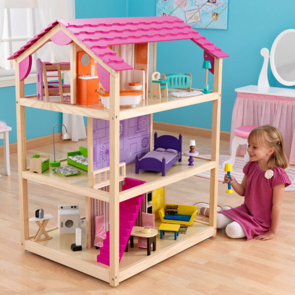So Chic Wood Dollhouse, Almost 4  Tall with Wheels   46 Pieces, Assembly Required - Image 2