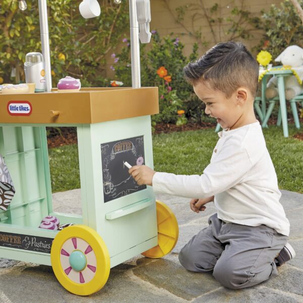 2-in-1 Café Cart Pretend Food Cooking Toy Role Play Kitchen Playset for Multiple Kids and Toddlers - Image 3