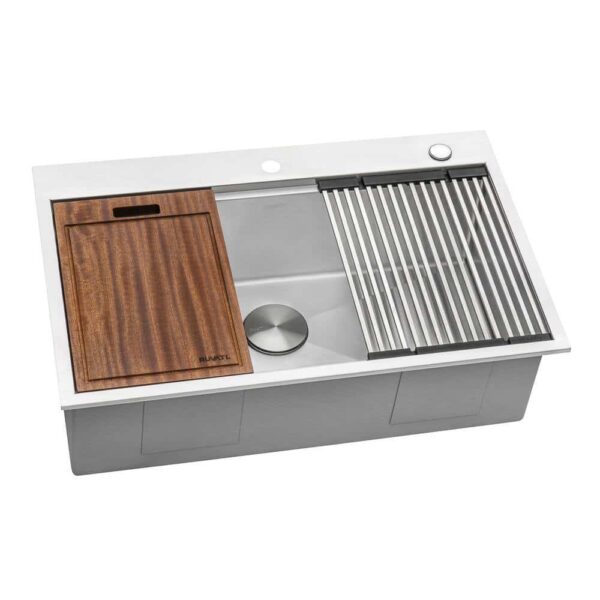 Ruvati RVH8003 Drop-In Stainless Steel 33 in. Workstation Ledge Topmount Kitchen Sink 16-Gauge Single Bowl