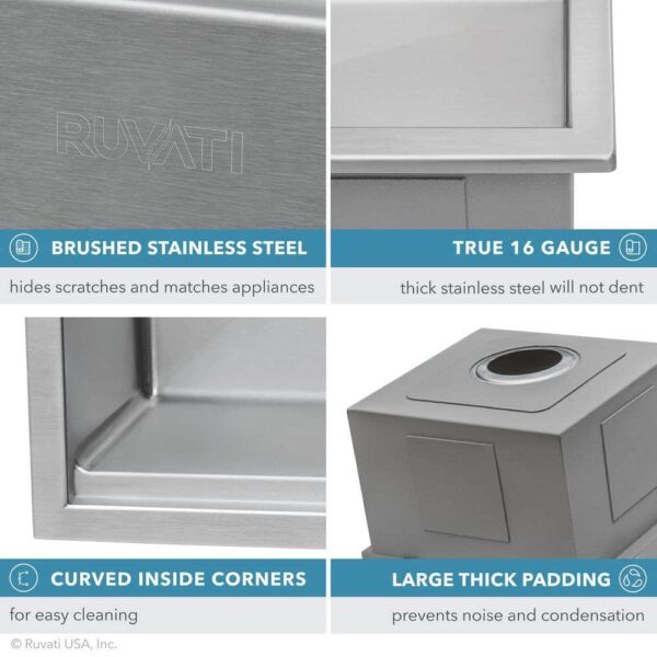 Ruvati RVH8003 Drop-In Stainless Steel 33 in. Workstation Ledge Topmount Kitchen Sink 16-Gauge Single Bowl - Image 12