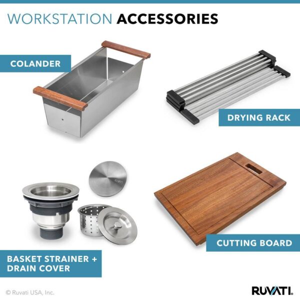 Ruvati 1002708069 32 in. Single Bowl Undermount 16-Gauge Stainless Steel Ledge Kitchen Sink with Sliding Accessories - Image 10