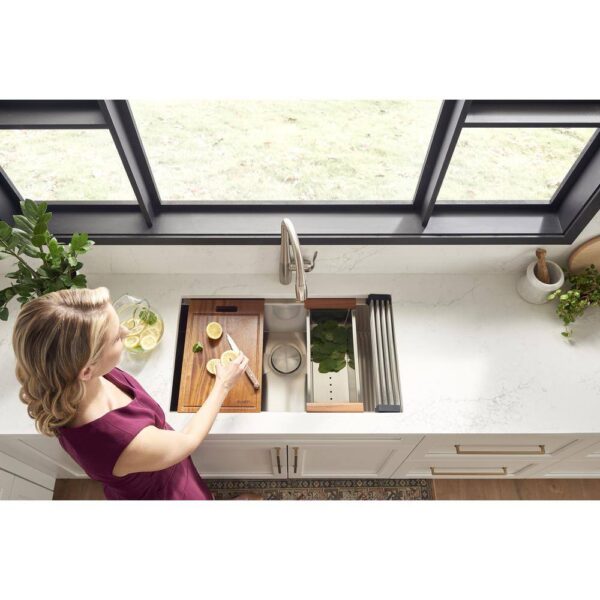 Ruvati 1002708069 32 in. Single Bowl Undermount 16-Gauge Stainless Steel Ledge Kitchen Sink with Sliding Accessories - Image 7