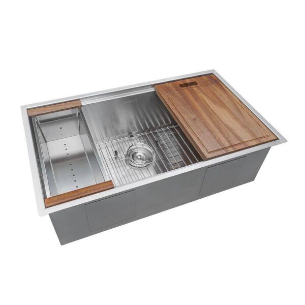 Ruvati 1002708069 32 in. Single Bowl Undermount 16-Gauge Stainless Steel Ledge Kitchen Sink with Sliding Accessories - Image 2