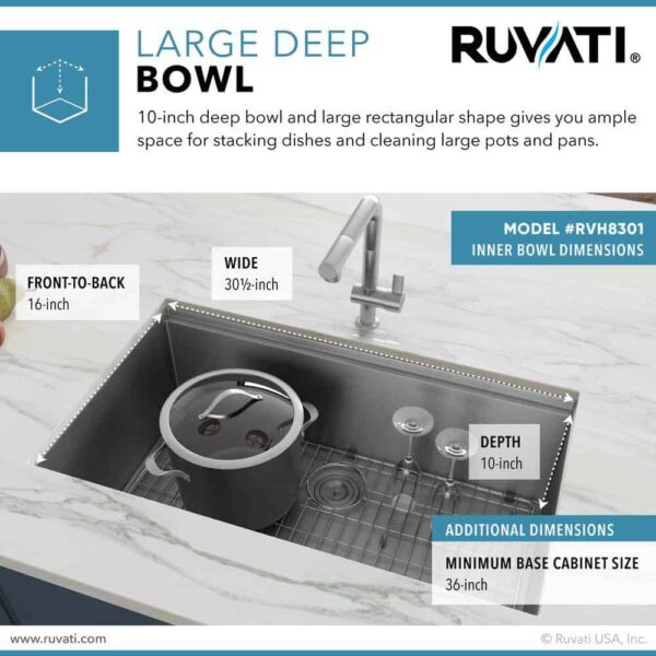 Ruvati RVH8301 16-Gauge Stainless Steel 32 in. Single Bowl Undermount Workstation Kitchen Sink with Accessories - Image 10