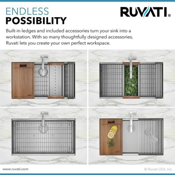Ruvati RVH8301 16-Gauge Stainless Steel 32 in. Single Bowl Undermount Workstation Kitchen Sink with Accessories - Image 11
