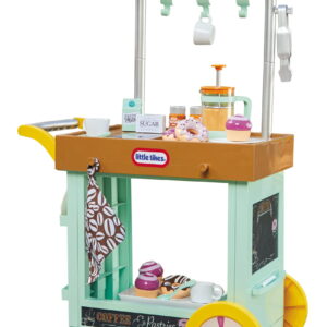 2-in-1 Café Cart Pretend Food Cooking Toy Role Play Kitchen Playset for Multiple Kids and Toddlers