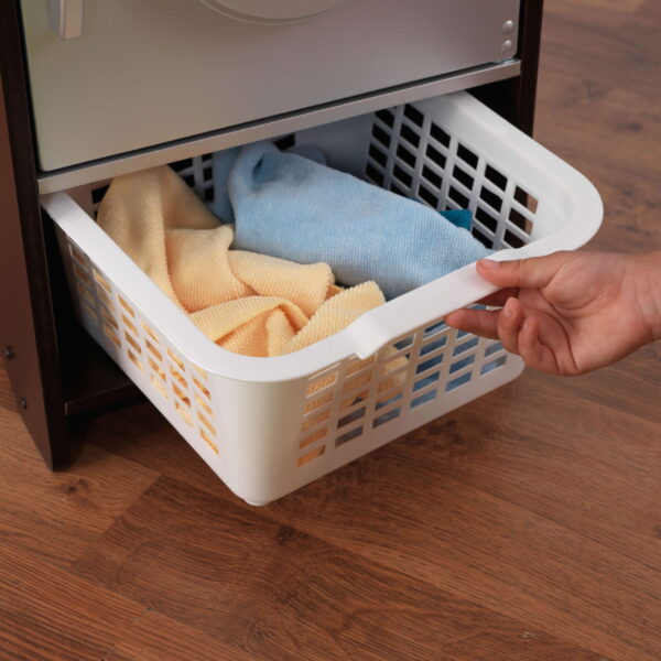Wooden Laundry Play Set, Stacking Washer and Dryer with Iron and Basket, Espresso - Image 4