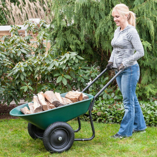 Marathon Yard Rover 2 Tire Wheelbarrow Utility Cart for Garden, Green - Image 5