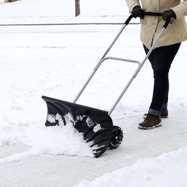 CASL Brands 26 in. Aluminum Handle Rolling Snow Pusher - Image 2