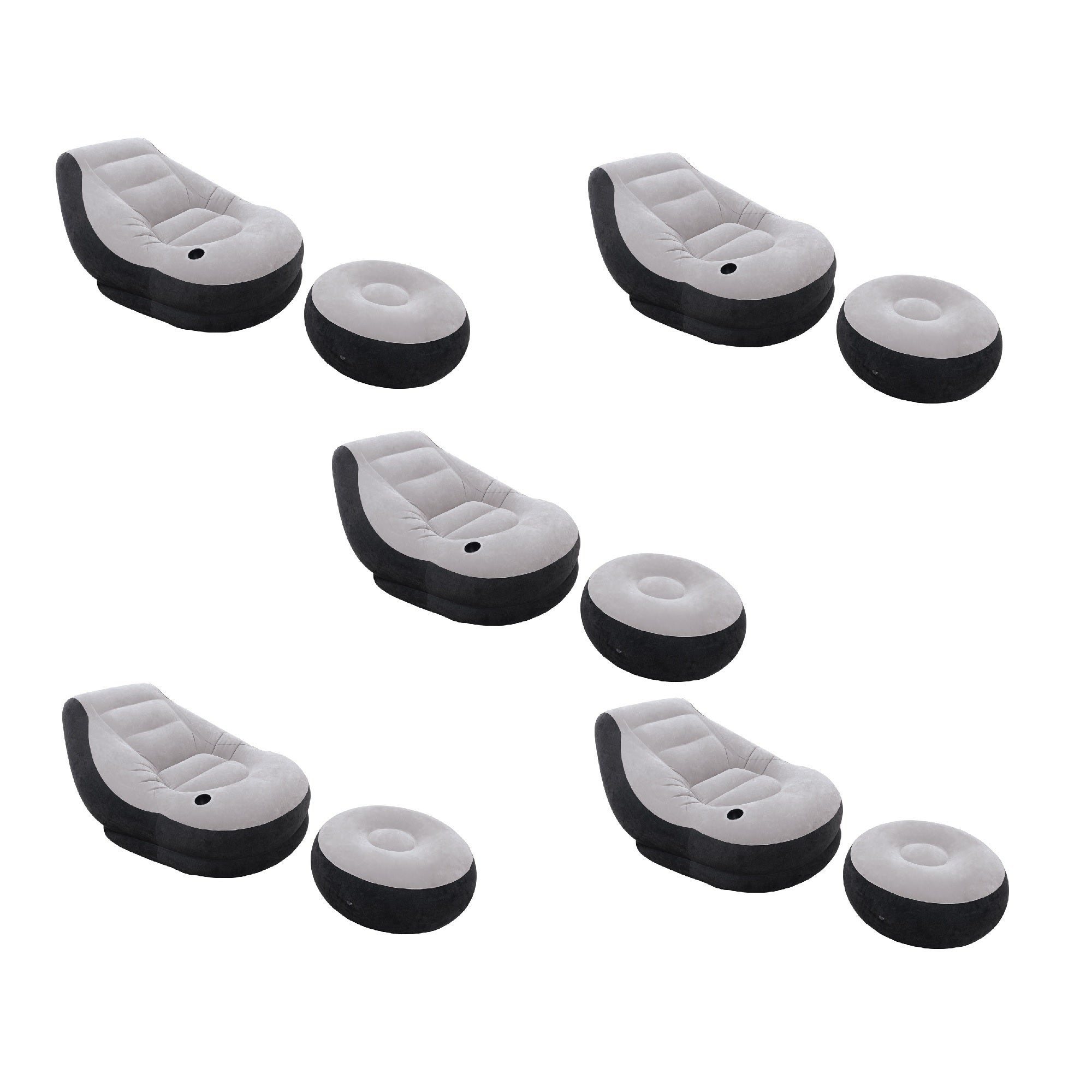 Inflatable Ultra Lounge Chair With Cup Holder & Ottoman Set, Gray (5 Pack)