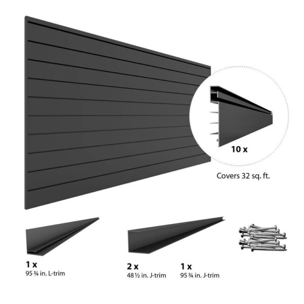 Proslat 33007 PVC Slatwall 8 ft. x 4 ft. Charcoal Mini Bundle (10-Piece) - Image 2