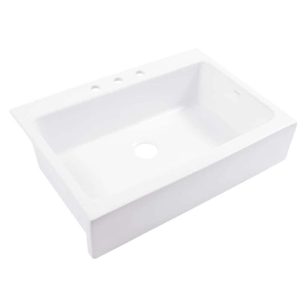 SINKOLOGY Josephine 34 in. 3-Hole Quick-Fit Farmhouse Apron Front Drop-in Single Bowl Crisp White Fireclay Kitchen Sink - Image 8