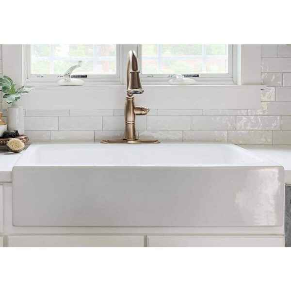 SINKOLOGY Josephine 34 in. 3-Hole Quick-Fit Farmhouse Apron Front Drop-in Single Bowl Crisp White Fireclay Kitchen Sink - Image 6