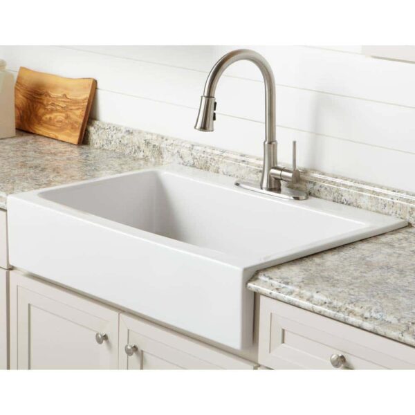 SINKOLOGY Josephine 34 in. 3-Hole Quick-Fit Farmhouse Apron Front Drop-in Single Bowl Crisp White Fireclay Kitchen Sink - Image 4