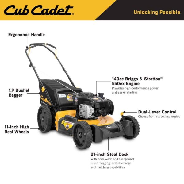 Cub Cadet SCP100 21 in. 140cc Briggs And Stratton Engine 3-in-1 Gas Walk Behind Push Lawn Mower - Image 2