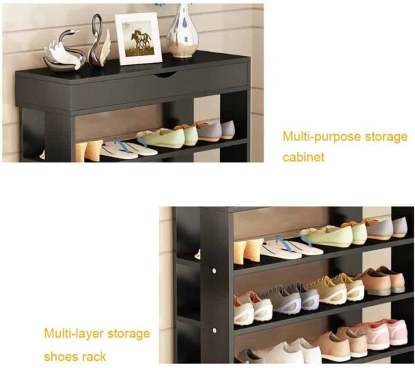 SogesPower Wooden Shoe Rack 5 Tier Shoe Storage Shelf Free Standing Shoe Organizer for Entryway, Hallway, Black - Image 6