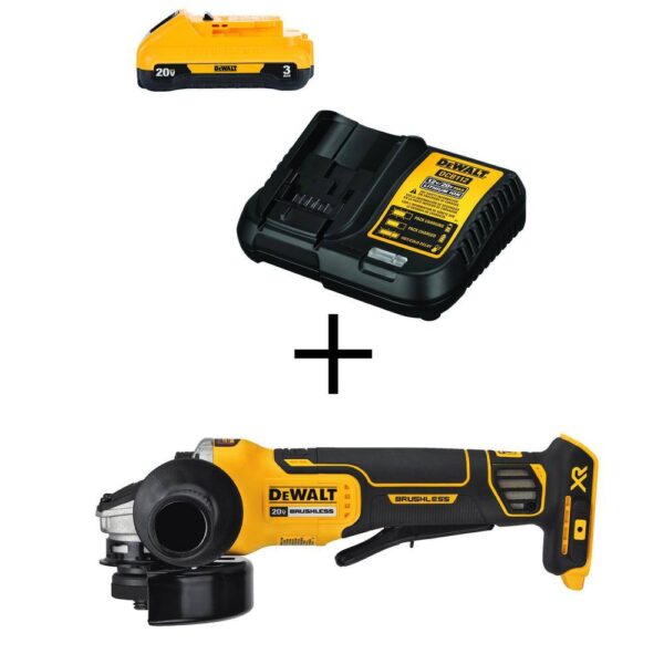 20V MAX XR Cordless Brushless 4-1/2 in. Paddle Switch Small Angle Grinder with 20V 3.0Ah Battery and Charger